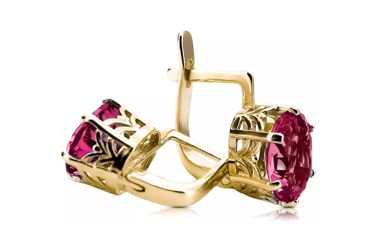 Yellow 8k gold 333 Ruby earrings vec003x-rb Russian Soviet USSR Vintage Art Deco style